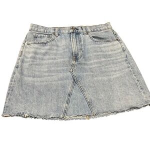 EVERLANE The Denim Reconstructed Skirt Light Wash Distressed Frayed Hem Size 30